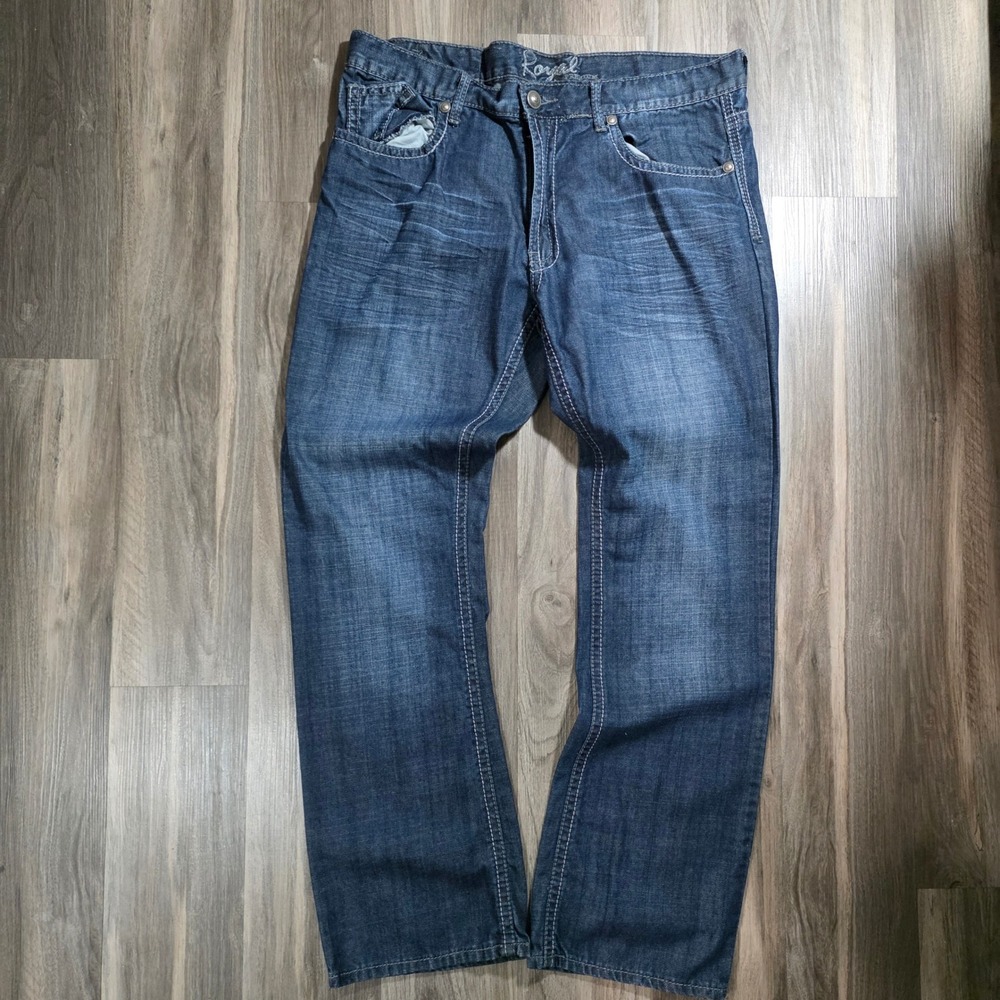 Royal Premium Mens Straight Leg‎ Jeans Dark Wash Blue 38x32 Cotton